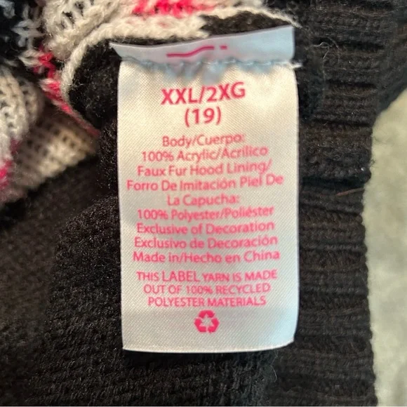 Christmas Sweater Hoodie Knit Sherpa Silver Lettering Pom Poms - Picture 11 of 14